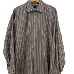 BOSS Men's Brown Striped Shirt